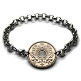 Japan Nippon 50 Yen Chrysanthemum flower Tokyo Kobe Osaka coin bracelet Okinawa Hiroshima Chiba Sakai Niigata Nagasaki Honshu Kanji b000054
