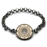 Japan Nippon 50 Yen Chrysanthemum flower Tokyo Kobe Osaka coin bracelet Okinawa Hiroshima Chiba Sakai Niigata Nagasaki Honshu Kanji b000054