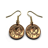 Ireland Éire 1/2 Pingin coin earrings jewelry Book of Kells illuminated manuscript Gospel Book of Columba Irish bird initial O Insular art motif Celtic harp Cláirseach Gaelic Dublin Cork Limerick Galway Waterford Killarney Ulster Munster Guinness e000019