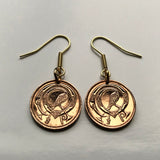 Ireland Éire 1/2 Pingin coin earrings jewelry Book of Kells illuminated manuscript Gospel Book of Columba Irish bird initial O Insular art motif Celtic harp Cláirseach Gaelic Dublin Cork Limerick Galway Waterford Killarney Ulster Munster Guinness e000019