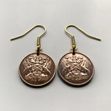 Trinidad and Tobago 1 Cent coin earrings jewelry Scarlet Ibis Cocrico Port of Spain hummingbird Arima Couva Scarborough Soca Rapso steelpan Point Fortin Diego Martin Trinbagonian caribbean island e000069