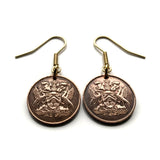 Trinidad and Tobago 1 Cent coin earrings jewelry Scarlet Ibis Cocrico Port of Spain hummingbird Arima Couva Scarborough Soca Rapso steelpan Point Fortin Diego Martin Trinbagonian caribbean island e000069