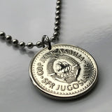 1986 Yugoslavia Jugoslavija Југославија 10 Dinara coin pendant socialist communist Serbia Croatia Bosnia and Herzegovina Slovenia North Macedonia Montenegro Belgrade Zagreb Kosovo Skopje Sarajevo Pristina Podgorica Novi Sad Vojvodina n001196