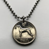 1942 Ireland Éire 6 Pence coin pendant necklace jewelry Wolfhound dog Irish Gaelic harp Cláirseach Dublin Cork Limerick Galway Waterford Drogheda Swords Dundalk Guinness Munster Ulster Gaels Goidels n000120