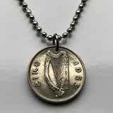 1942 Ireland Éire 6 Pence coin pendant necklace jewelry Wolfhound dog Irish Gaelic harp Cláirseach Dublin Cork Limerick Galway Waterford Drogheda Swords Dundalk Guinness Munster Ulster Gaels Goidels n000120
