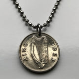 1942 Ireland Éire 6 Pence coin pendant necklace jewelry Wolfhound dog Irish Gaelic harp Cláirseach Dublin Cork Limerick Galway Waterford Drogheda Swords Dundalk Guinness Munster Ulster Gaels Goidels n000120