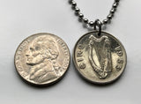 1942 Ireland Éire 6 Pence coin pendant necklace jewelry Wolfhound dog Irish Gaelic harp Cláirseach Dublin Cork Limerick Galway Waterford Drogheda Swords Dundalk Guinness Munster Ulster Gaels Goidels n000120