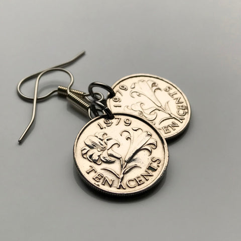 Bermuda 1 Cent coin earrings Bermudian Lily Lilies flowering plant Hamilton St George's blossom floral botanical bouquet British West Indies Parish Church Bay Park Davids Island e000020