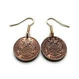 Austria Osterreich 1 Kreuzer coin earrings double headed eagle Austro-Hungarian Empire Habsburg Vienna Wien Graz Linz Salzburg Innsbruck Klagenfurt Villach Wels Sankt Polten Styria Tyrol Carinthia Vorarlberg Burgenland Dornbirn Wiener Neustadt e000614