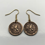 late 1800's Netherlands Nederland 1 Cent coin dangle earrings jewelry Dutch lion Amsterdam Utrecht Holland Rotterdam The Hague Leiden Eindhoven Tilburg Nijmegen Groningen Almere Stad Breda Haarlem Gouda e000218