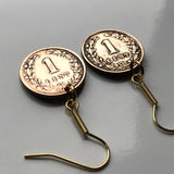 late 1800's Netherlands Nederland 1 Cent coin dangle earrings jewelry Dutch lion Amsterdam Utrecht Holland Rotterdam The Hague Leiden Eindhoven Tilburg Nijmegen Groningen Almere Stad Breda Haarlem Gouda e000218