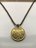 1992 Ukraine Ukrayina 25 Kopiyok coin pendant necklace jewelry Tryzub gold trident Kiev Lviv Kryvyi Rih Mykolaiv Kievan Rus' Sumy Vinnytsia Luhansk Black Sea n000954