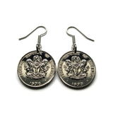 Nigeria 10 Kobo coin earrings Nigerian black shield horses eagle Abuja Lagos Kano Ibadan Benin City Port Harcourt Jos African Ilorin Oyo Uyo Sokoto Owerri Zuma Rock Super Eagles Hausa language Igbo people Yoruba Kaduna Anambra State Katsina e000612