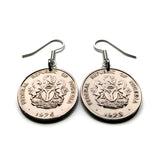 Nigeria 10 Kobo coin earrings Nigerian black shield horses eagle Abuja Lagos Kano Ibadan Benin City Port Harcourt Jos African Ilorin Oyo Uyo Sokoto Owerri Zuma Rock Super Eagles Hausa language Igbo people Yoruba Kaduna Anambra State Katsina e000612