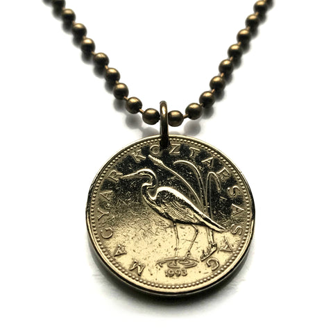 2007 Hungary Magyar 5 Forint coin pendant Hungarian Crane bird Great White Egret heron Budapest Debrecen Szeged Miskolc Pecs Gyor Érd Nyiregyhaza Kecskemet Szekesfehervar Szombathely Szolnok Tatabanya Sopron Székelys Csango Paloc Matyo Uralic n000396