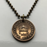 1908 Hungary Magyars 2 Filler coin pendant necklace jewelry Hungarian Holy Crown of Saint Stephen Szent Korona Budapest Debrecen Szeged Miskolc Pécs Győr Gellért Hill Nyíregyháza Jászság Fejér Hajdú-Bihar n000889