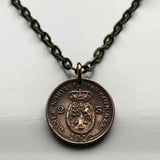 1810 Denmark 2 Skilling coin pendant Danish crown blue lions Norway Sweden Swedish 3 crowns Tre Kroner Copenhagen Aarhus Odense Aalborg Oslo Vejle Funen Slotsholmen Frederiksberg Scandinavia n003448