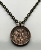 1810 Denmark 2 Skilling coin pendant Danish crown blue lions Norway Sweden Swedish 3 crowns Tre Kroner Copenhagen Aarhus Odense Aalborg Oslo Vejle Funen Slotsholmen Frederiksberg Scandinavia n003448