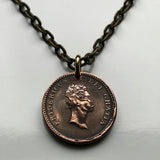 1810 Denmark 2 Skilling coin pendant Danish crown blue lions Norway Sweden Swedish 3 crowns Tre Kroner Copenhagen Aarhus Odense Aalborg Oslo Vejle Funen Slotsholmen Frederiksberg Scandinavia n003448