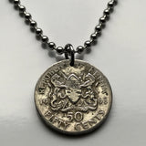 1968 Kenya 50 Cents coin pendant Kenyan lions Nairobi East Africa Kikuyu Luhya Luo Kiswahili Great Rift Valley Lamu safari n000285