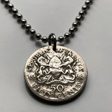 1968 Kenya 50 Cents coin pendant Kenyan lions Nairobi East Africa Kikuyu Luhya Luo Kiswahili Great Rift Valley Lamu safari n000285