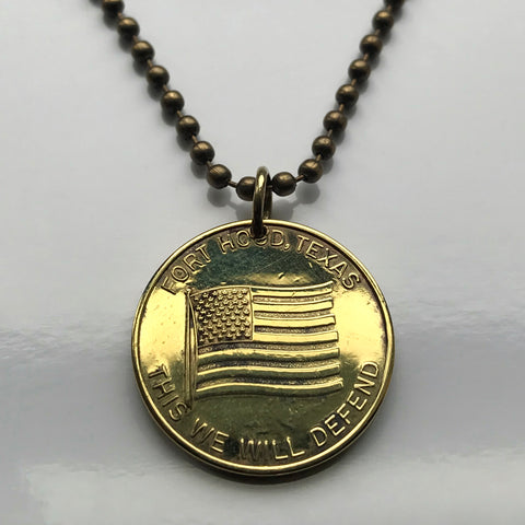 United States USA Army post Fort Hood Fort Cavazos Killeen Texas token pendant M1 Abrams main battle tank American Flag III Armored Corps First Army Division West 1st Cavalry Division 3rd Cavalry Regiment M2 Bradley Fighting Vehicle n003656