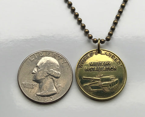United States USA Army post Fort Hood Fort Cavazos Killeen Texas token pendant M1 Abrams main battle tank American Flag III Armored Corps First Army Division West 1st Cavalry Division 3rd Cavalry Regiment M2 Bradley Fighting Vehicle n003656