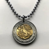 1994 Mexico 1 Peso coin pendant Mexican golden eagle Monterrey Guadalajara Puebla Oaxaca Juárez Morelia Michoacán Zapopan Toluca Chiapas Pachuca Ecatepec Tijuana León Culiacán Veracruz Yucatán Jalisco Acapulco Cancun Cuernavaca Hidalgo Durango n001570