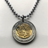 1994 Mexico 1 Peso coin pendant Mexican golden eagle Monterrey Guadalajara Puebla Oaxaca Juárez Morelia Michoacán Zapopan Toluca Chiapas Pachuca Ecatepec Tijuana León Culiacán Veracruz Yucatán Jalisco Acapulco Cancun Cuernavaca Hidalgo Durango n001570