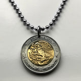 1994 Mexico 1 Peso coin pendant Mexican golden eagle Monterrey Guadalajara Puebla Oaxaca Juárez Morelia Michoacán Zapopan Toluca Chiapas Pachuca Ecatepec Tijuana León Culiacán Veracruz Yucatán Jalisco Acapulco Cancun Cuernavaca Hidalgo Durango n001570a