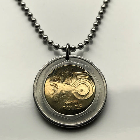 2006 Peru 5 Soles coin pendant Nazca Lines condor Ica bird ancient mysterious desert line drawings UFO Lima quechua llama n000708