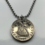 Portugal 5 Escudos coin pendant Portuguese caravela sailing ship galleon Quinas castles Lisboa Oporto Braga Évora Faro Vasco da Gama Mirandese n001538