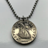 Portugal 5 Escudos coin pendant Portuguese caravela sailing ship galleon Quinas castles Lisboa Oporto Braga Évora Faro Vasco da Gama Mirandese n001538