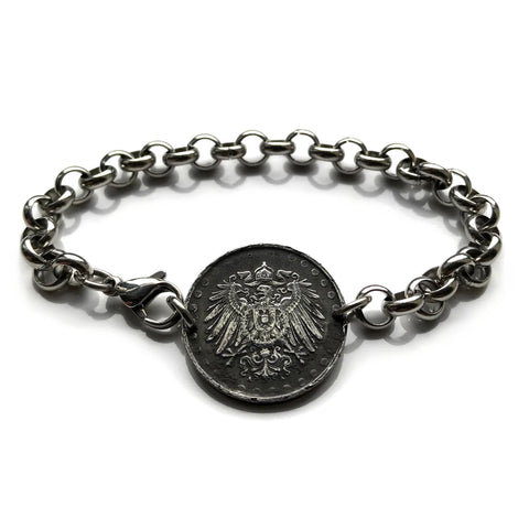 1917 Germany Deutschland 10 Pfennig coin bracelet German black eagle Berlin Hamburg Munich Cologne Frankfurt Stuttgart Düsseldorf Leipzig Dortmund Essen Bremen Dresden Hanover Nuremberg b000092