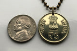 2012 India 5 Rupees coin pendant Ashoka Lion Vaishno Devi Mandir Hindu temple Trikuta Vaishnavi Sarnath Mumbai Bangalore Hyderabad n002597
