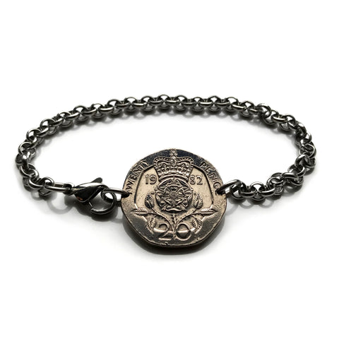 1990 Reino Unido Gran Bretaña Moneda de 20 peniques Pulsera Rosa Tudor Corona inglesa Inglaterra Londres Manchester Bristol Sheffield Newcastle Gales Irlanda Irlandés Lancaster Leeds Southampton b000046