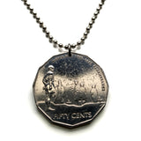 2005 Australia 50 Cent coin pendant World War II 1939-1945 Remembrance military soldiers veterans fallen heroes memorial Sydney Perth Canberra Melbourne Queensland Victoria New South Wales Hobart Palmerston land down under Brisbane Adelaide Darwin n000309