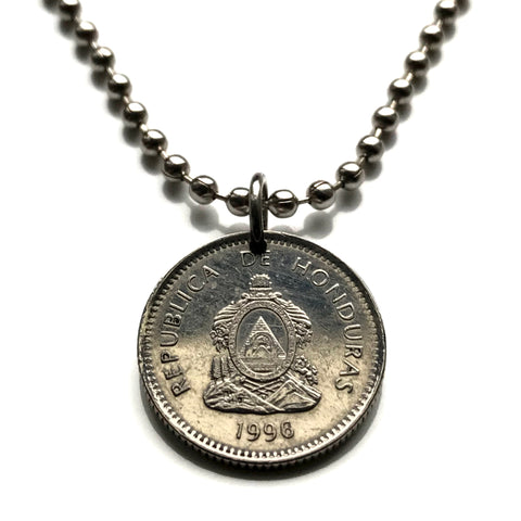 1996 Honduras 20 Centavos coin pendant necklace jewelry pirámide Lempira Lenca Tegucigalpa Choluteca masonic eye Yoro Olancho El Paraíso Atlántida Copán La Ceiba San Pedro Sula Choloma Comayagua Centroamérica n003596