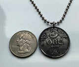 1944 Norway Norge 5 Ore coin pendant World War 2 Nazi German occupation lion Den norske løve Oslo Bergen Stavanger Sandnes Bokmål Nynorsk Viking Trondheim Drammen Fredrikstad Sarpsborg Porsgrunn Skien Kristiansand Ålesund Scandinavia Norse Viken n000940