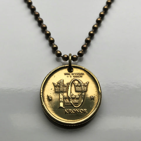 2004 Sweden Sverige 10 Kronor coin pendant Swedish crown Tre Kroner Stockholm Västerås Helsingborg Norrköping Smolandia Nordic Norsemen n003597