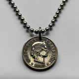 1882 or 1885 Switzerland Helvetia 5 Rappen coin pendant necklace jewelry Swiss Zurich Libertas Suisse Lugano Biel/Bienne Thun Ticino Uri Alpine Jura Alphorn n003116