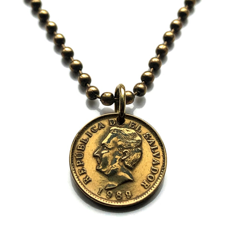 1989 El Salvador 1 Centavo coin pendant necklace jewelry Francisco Morazan San Salvador Santa Ana Soyapango San Miguel América Central Santa Tecla Mejicanos Apopa Delgado Ahuachapán Ilopango Tonacatepeque n003653