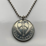 1943 French Vichy State France 2 Francs coin pendant The Francisque Labrys double axe WWII World War 2 Nazi Germany occupation Allier Massif Central Clermont-Ferrand Auvergne Rhône Alpes Cher Nièvre Saône Loire Paris Marshal Philippe Pétain n003649