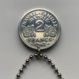 1943 French Vichy State France 2 Francs coin pendant The Francisque Labrys double axe WWII World War 2 Nazi Germany occupation Allier Massif Central Clermont-Ferrand Auvergne Rhône Alpes Cher Nièvre Saône Loire Paris Marshal Philippe Pétain n003649