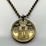 1940 Iceland Ísland 1 Krona coin pendant Icelandic crown Nordic cross World War 2 era Reykjavík Landvættir saga Griðungur Gammur Dreki Bergrisi Vík Skógar Grindavík Danish Kopavogur n001248