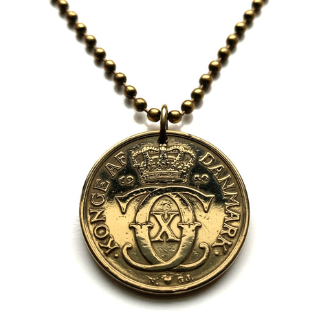 1940 Dänemark Danmark Danskere 1 Krone Münze Anhänger Halskette Schmuck Dänische Königskrone Initiale CX Kopenhagen Aarhus Odense Aalborg Esbjerg Randers Jütland Dänen Seeland Fünen Wikinger Amalienborg Skandinavien Nordisch Nordisch n000041