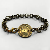 1936 France 50 Centimes French coin rolo link bracelet fashion jewelry Marianne Phrygian cap Paris Marseille Lyon Toulouse Le Havre Bordeaux Nice Strasbourg Carcassonne Nantes Lille Montpellier Dijon Rennes Reims Avignon Metz Toulon Angers Dijon b000121
