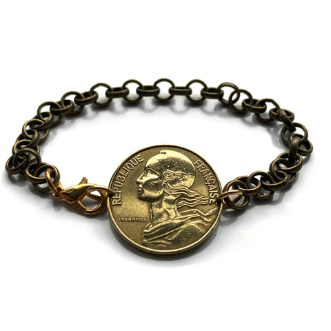 1968 France 20 Centimes French coin bracelet jewelry Marianne Phrygian cap Paris Marseille Lyon Toulouse Le Havre Bordeaux Nice Strasbourg Carcassonne Nantes Lille Montpellier Dijon Rennes Reims Avignon Toulon Angers Metz b000117
