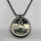 1955 Vatican City Italy coin pendant necklace Italian jewelry SPES HOPE virtue Holy See Rome Roma Pope Pius XII bishop papacy Apostolic Palace episcopal diocese Ecclesiology St Peter's Basilica Capitoline Hill n003629