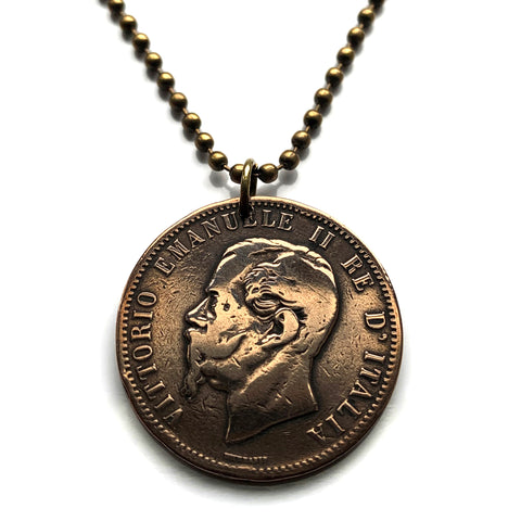 1866! Italy Italia 10 Centesimi Italian coin pendant king Vittorio Emanuele II Rome Milan Venice Florence Napoli Palermo Bologna Verona Torino Pisa Capri Siena Tuscany Matera Lecce Genoa Parma Modena Cagliari Cinque Terre Livorno Padua Ancona n001069